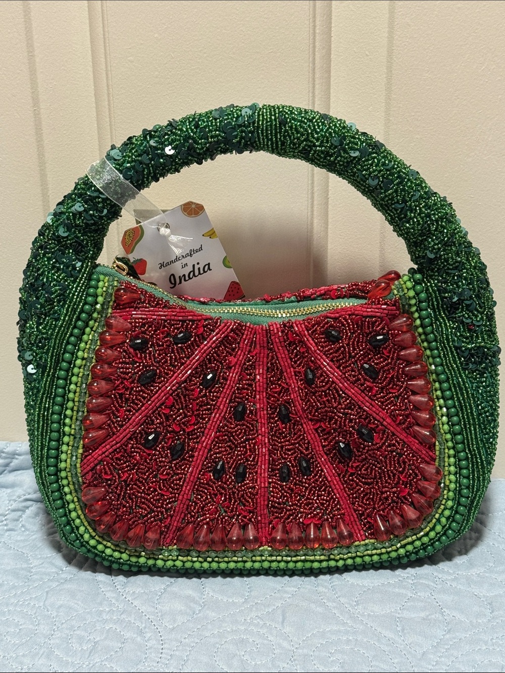 Handcrafted in India Red & Green Beaded Watermelon Satchel